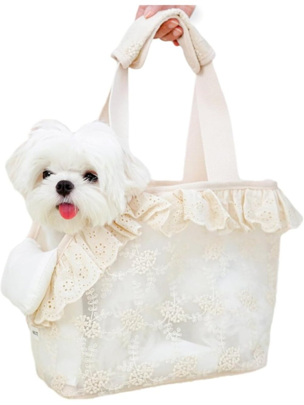 Small Dog & Cat Carrier Tote | Lace Design Soft‑Sided Bag Beige Collapsible Pet